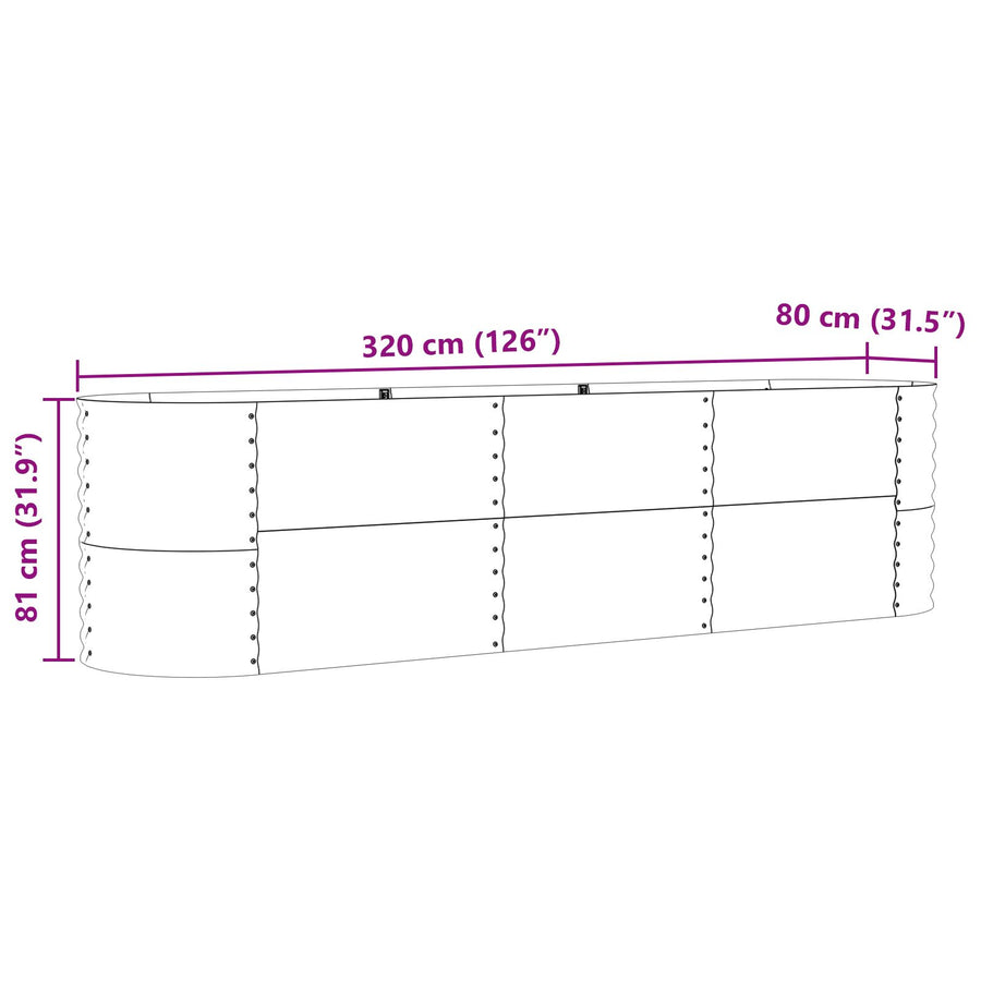 Tuinverhoging Bed Gegalvaniseerd Staal 320 x 80 x 81 cm Groen