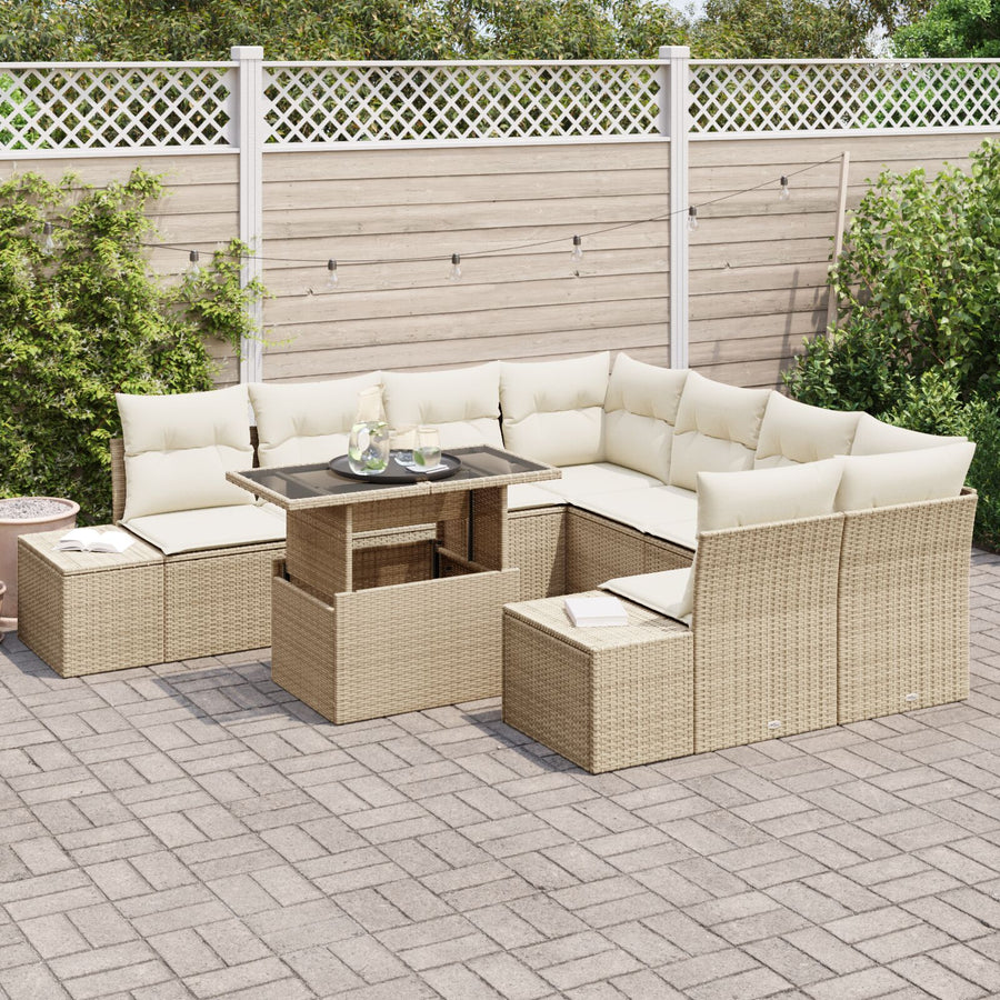 Tuin Sofa Set Set Van 9 Beige, Crème Riet, Polyester Tuin Sofa