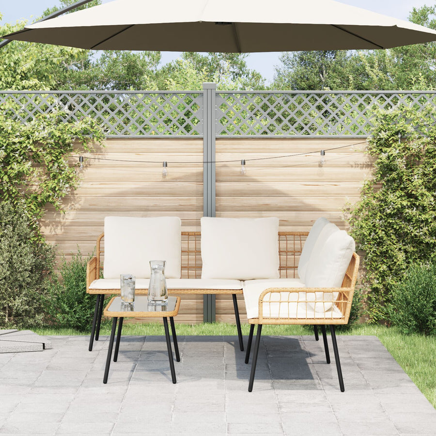 2-Delige Tuinsofa Set Met Kussens Van Poly Rattan Natuurlijk Sofa + tafel