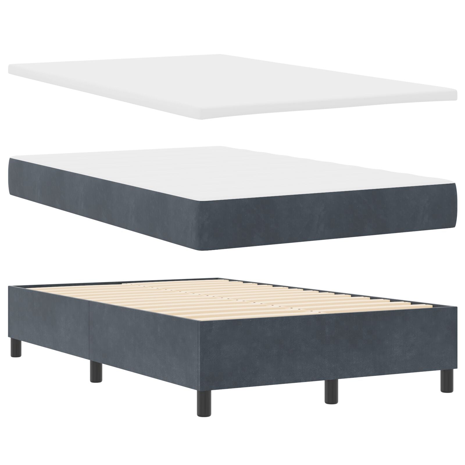 Boxspring Bed Met Matras Donkergrijs 120X200 Cm Fluweel Blauw