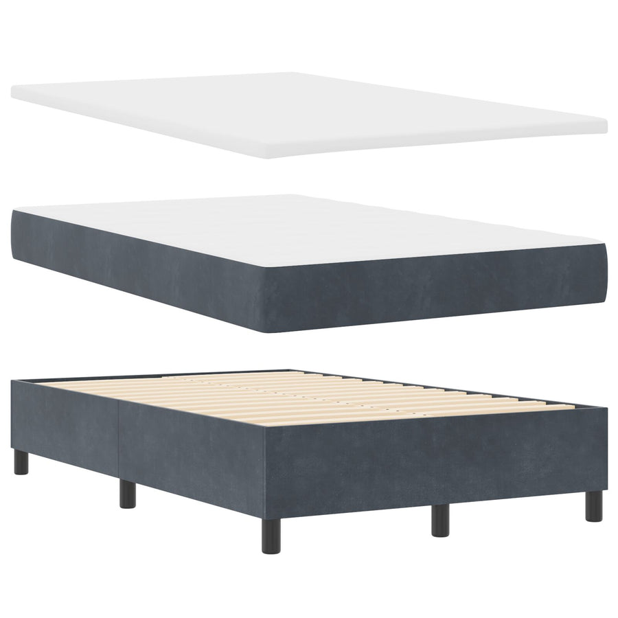 Boxspring Bed Met Matras Donkergrijs 120X200 Cm Fluweel Blauw