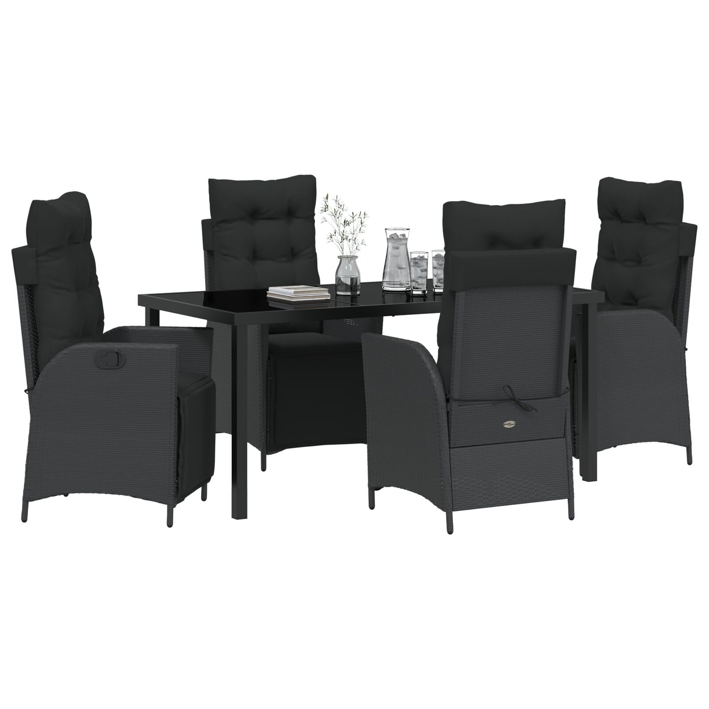 5-Delige Tuin Eet Set Zwart Poly Rattan