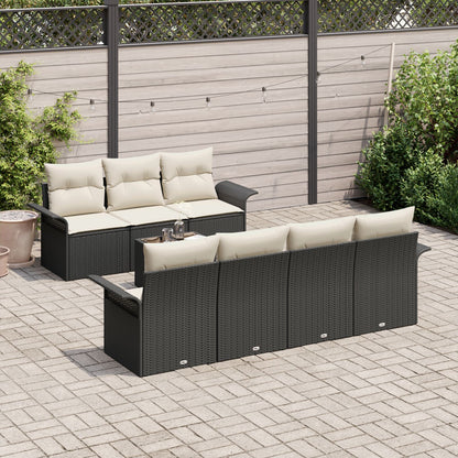 8-Delige Tuin Sofa Set Met Kussens Zwart Poly Rattan