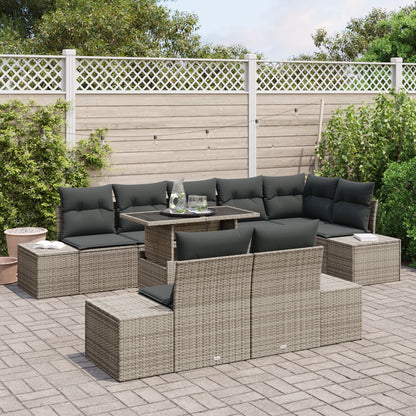 Tuinsofa Set 9-Delig Grijs Rattan Tuintafels Rechthoekig