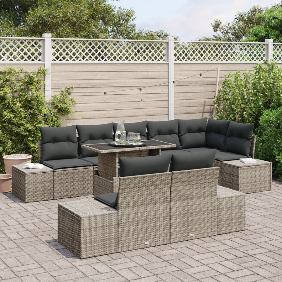 Tuinsofa Set 9-Delig Grijs Rattan Tuintafels Rechthoekig