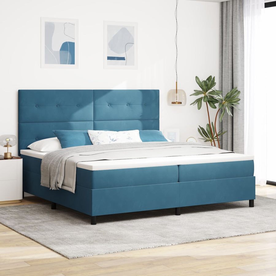 Boxspringbed Met Matras Donkerblauw 200X200 Cm Fluweel Blauw