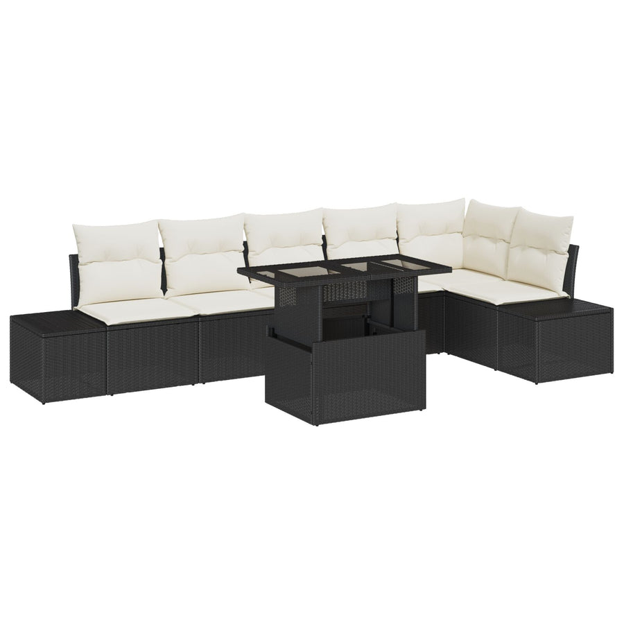 Tuin Sofaset Set Van 7 Beige Rattan Buitenmeubels Rechthoekig