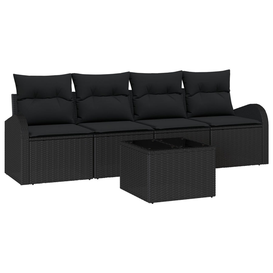 5-Delige Tuin Sofa Set Met Kussens Zwart Poly Rattan