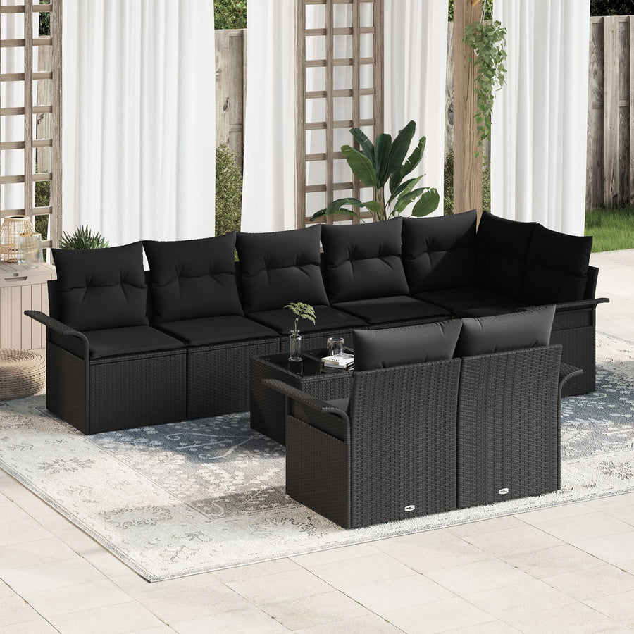 9-Delige Tuin Sofa Set Met Kussens Beige Poly Rattan Zwart met tafel