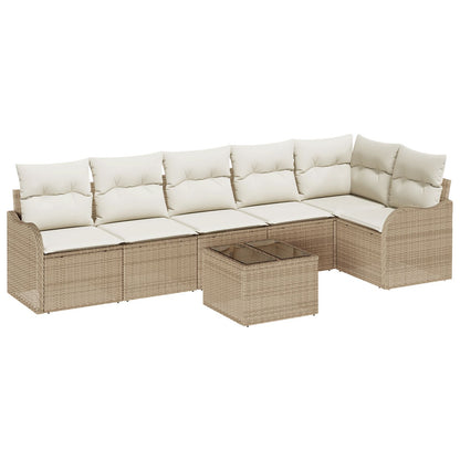 7 Delige Tuin Sofa Set met Kussens Bruin Poly Riet, vidaXL 2-Persoons Tuin Sofa met Kussens Beige Poly Riet