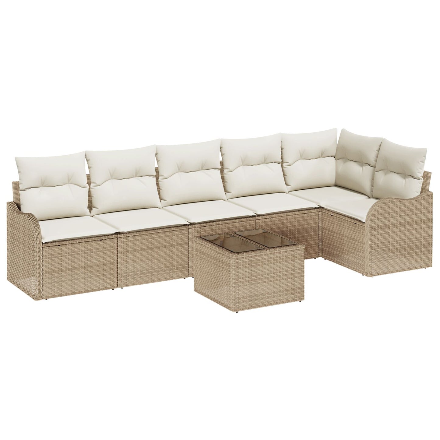 7 Delige Tuin Sofa Set met Kussens Bruin Poly Riet, vidaXL 2-Persoons Tuin Sofa met Kussens Beige Poly Riet