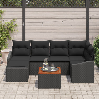 7-Delig Tuinbankstel Met Kussens Zwart Poly Rattan Acacia