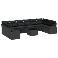 11-Delige Tuinsofa Set Met Kussens Zwart Poly Rattan