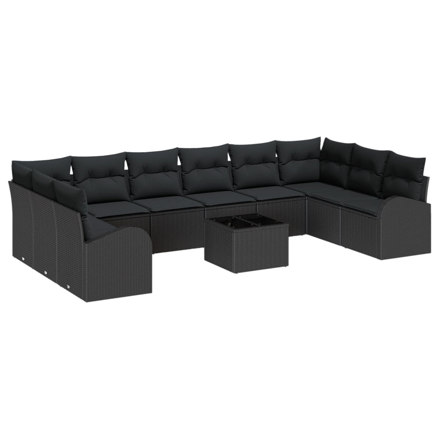 11-Delige Tuinsofa Set Met Kussens Zwart Poly Rattan
