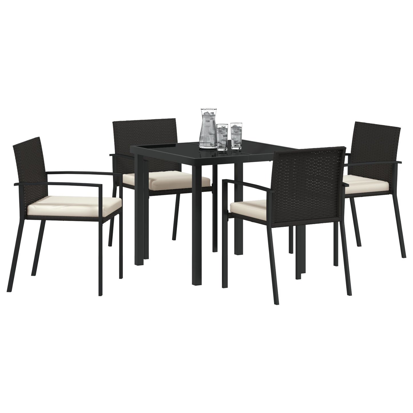 5-Delige Tuin Eetset Zwart Poly Rattan