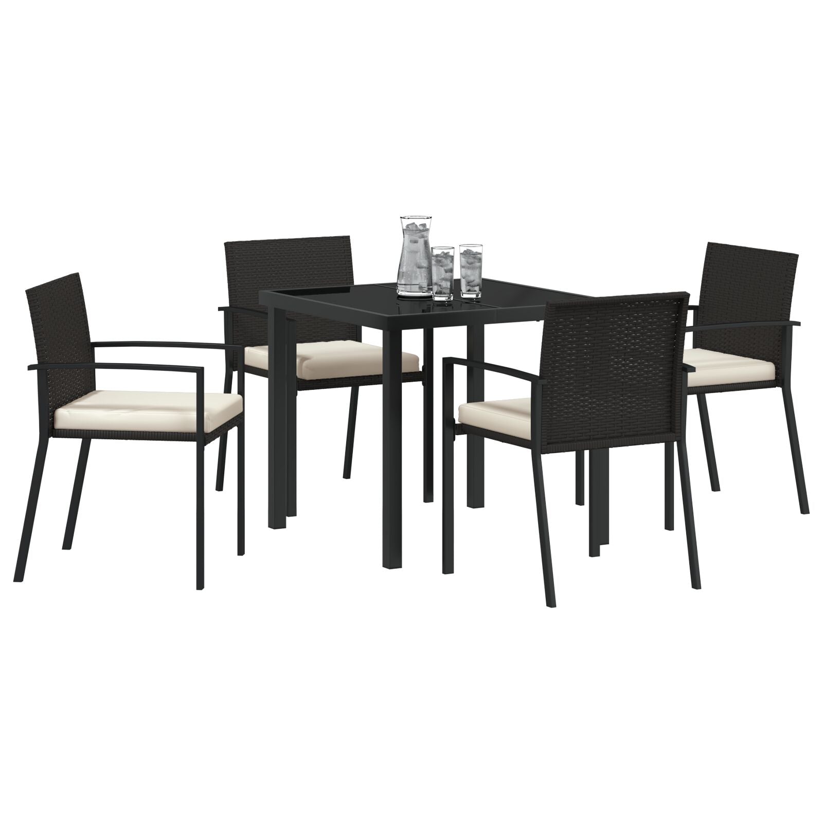 5-Delige Tuin Eetset Zwart Poly Rattan
