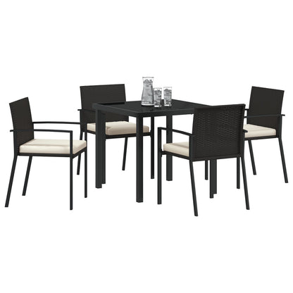 5-Delige Tuin Eetset Zwart Poly Rattan