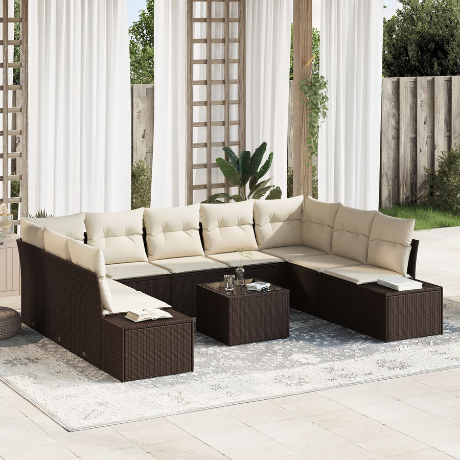 9-Delige Tuin Sofa Set Met Kussens Grijs Poly Rattan