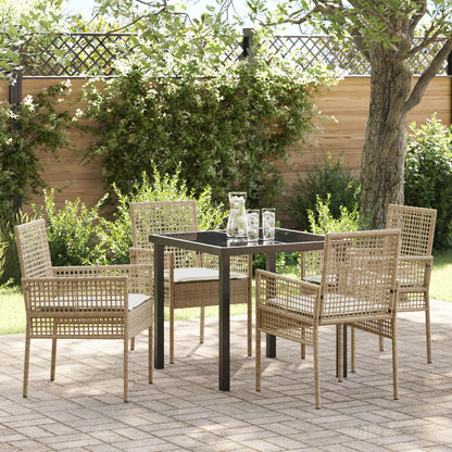 5-Delige Tuin Eetset Met Kussens Beige Poly Rattan