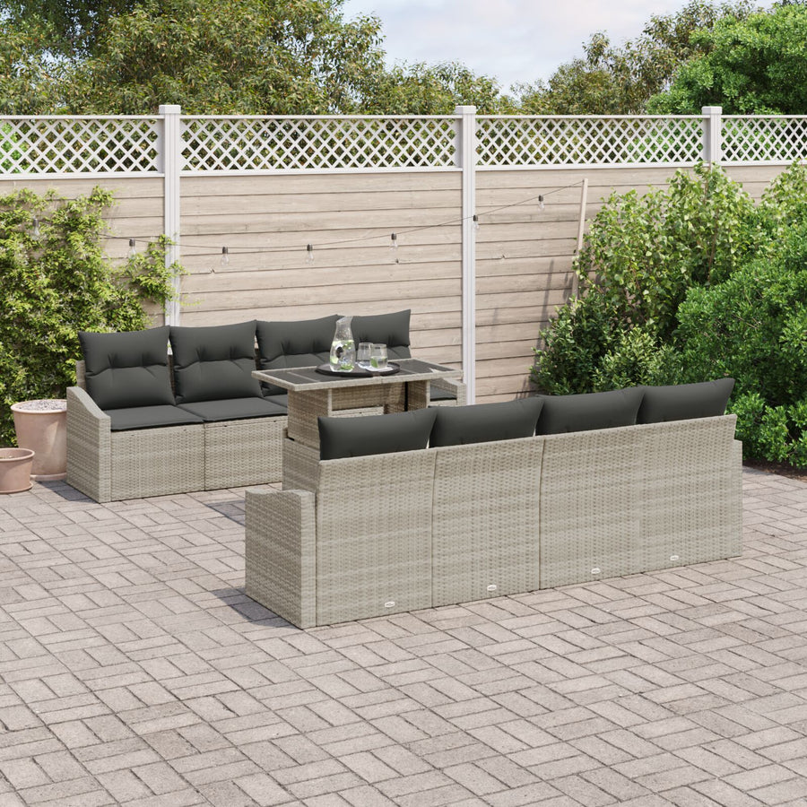 9-Delige Tuinbankset Met Kussens Lichtgrijs Poly Rattan