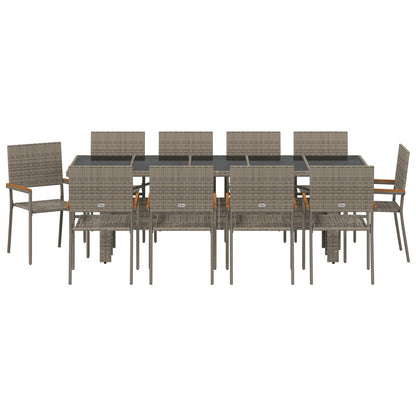 11-Delige Tuin Eettafel Set Grijs Poly Rattan Wit