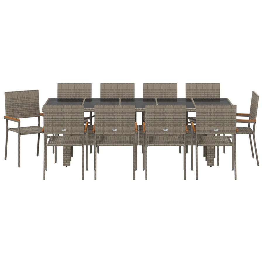 11-Delige Tuin Eettafel Set Grijs Poly Rattan Wit