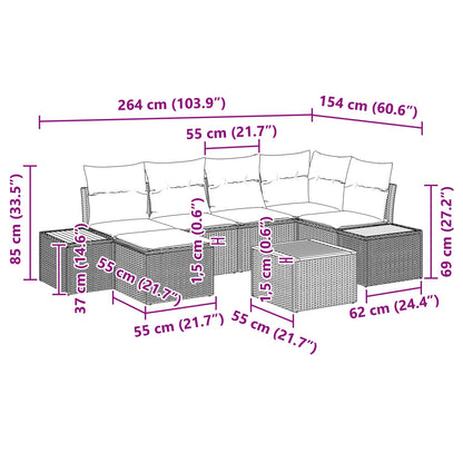 7-Delige Tuinsalonset Met Kussens Zwart Poly Rattan Acacia