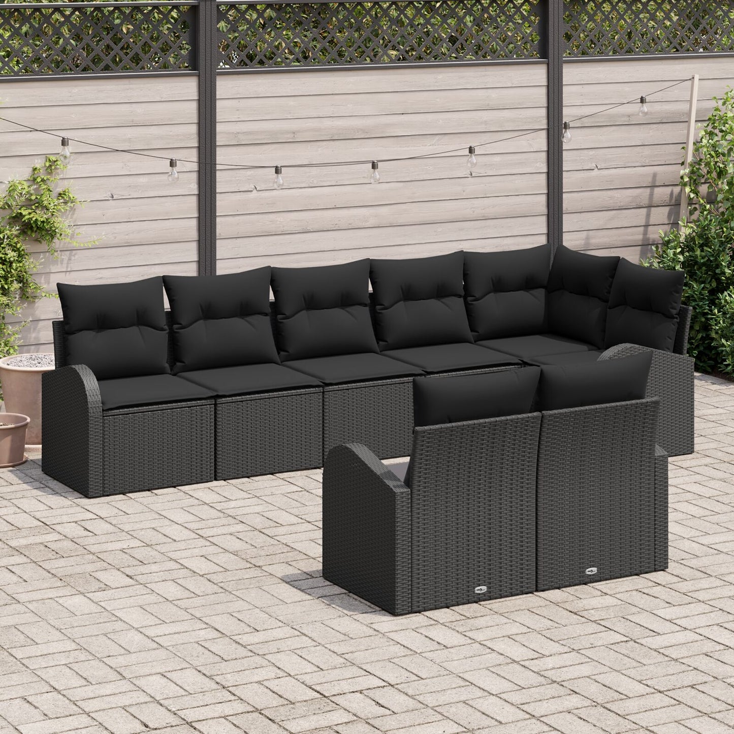 8 Delige Tuin Sofa Set Met Kussens Poly Rattan Zwart zonder tafel