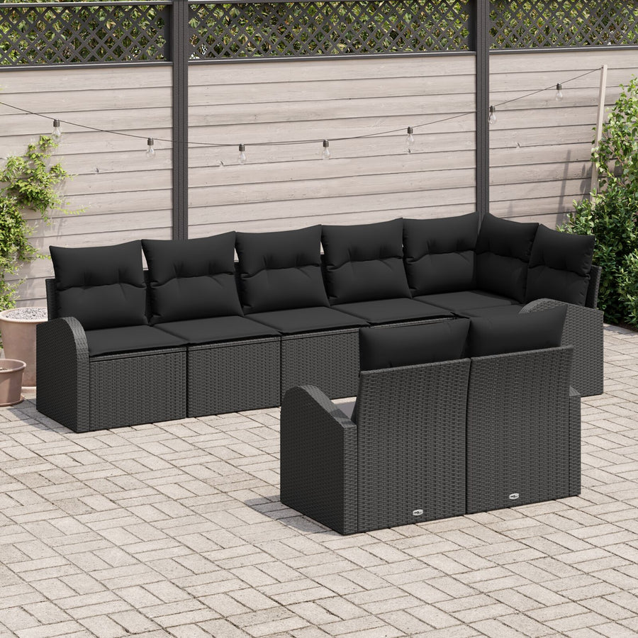 8 Delige Tuin Sofa Set Met Kussens Poly Rattan Zwart zonder tafel