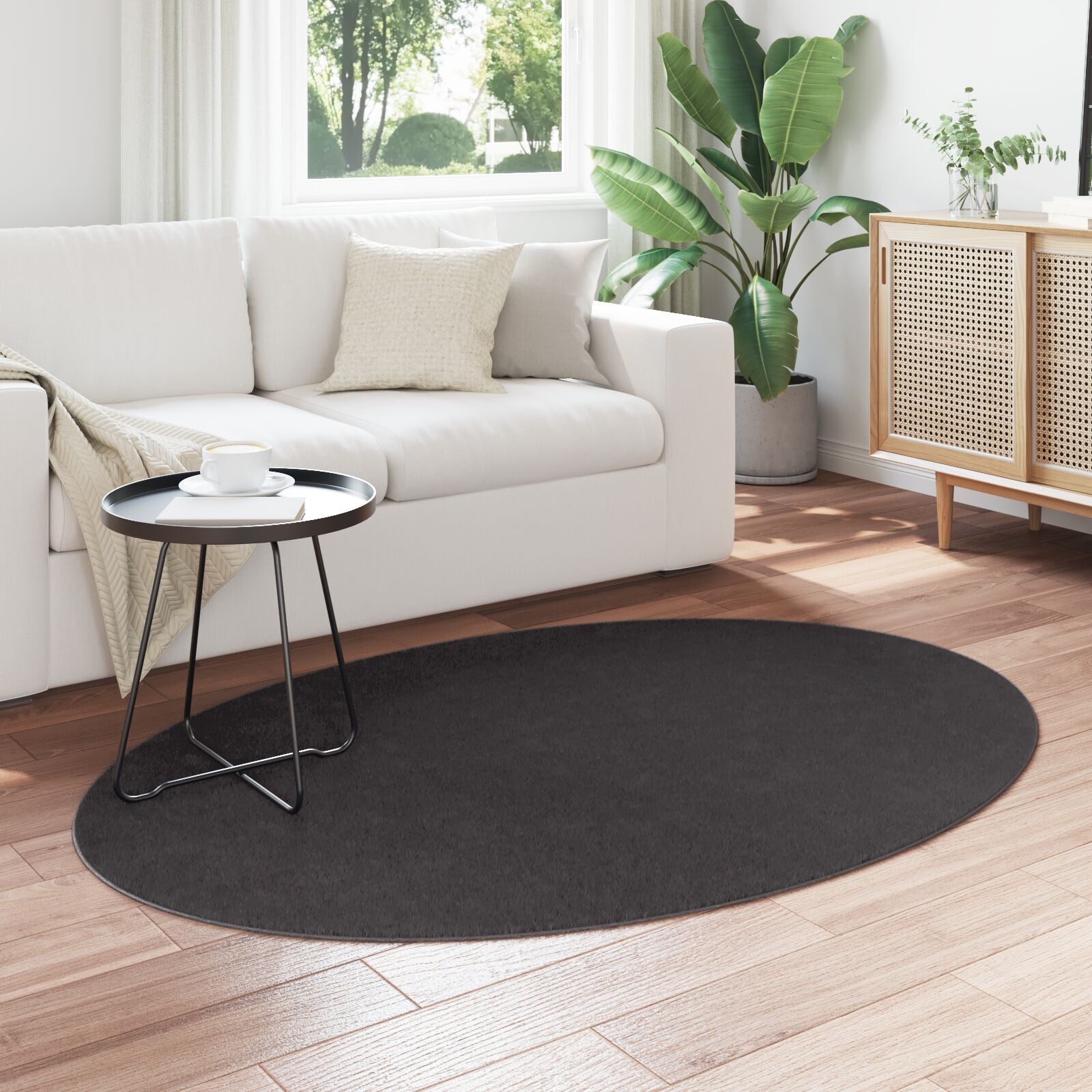 Vloerkleden Wol Vloerkleed Rond Anthraciet 120 x 170 cm