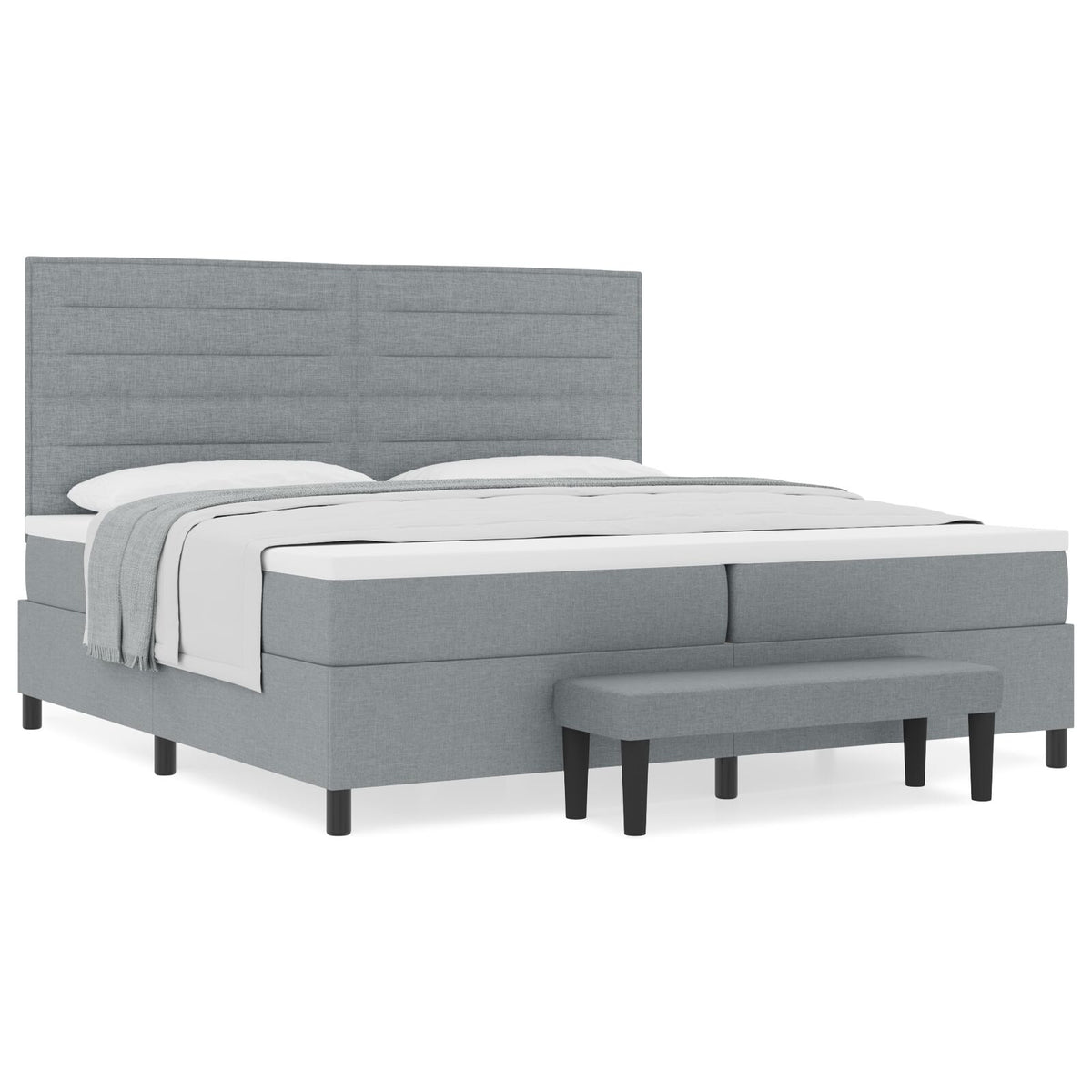 Boxspring Bed Met Matras & Bank Stof Lichtgrijs 200 x 200 cm Lijnen ontwerp