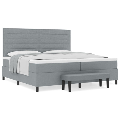 Boxspring Bed Met Matras & Bank Stof Lichtgrijs 200 x 200 cm Lijnen ontwerp