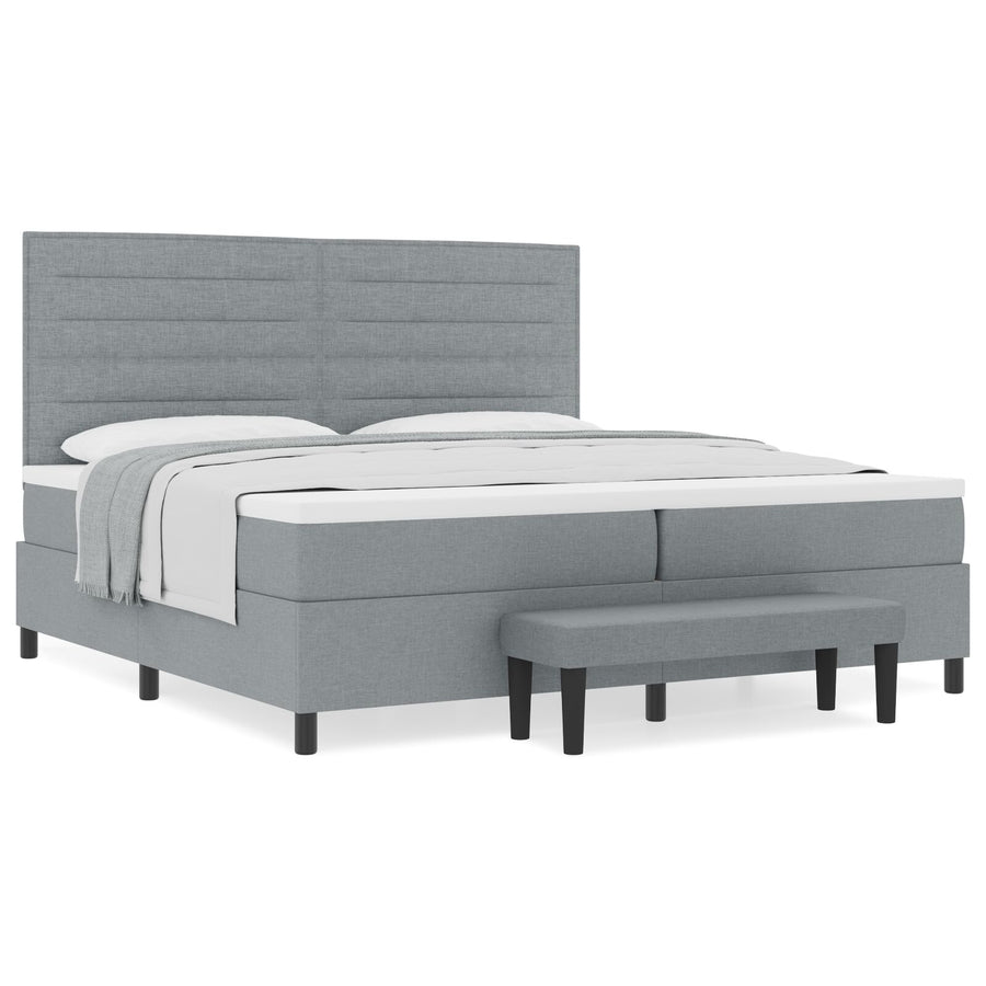 Boxspring Bed Met Matras & Bank Stof Lichtgrijs 200 x 200 cm Lijnen ontwerp