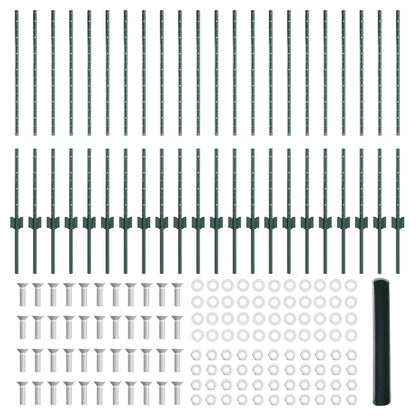Hekpalen 11 Stuks U-Kanaal Groen 100 Cm Staal,  Hexagonaal Hek Groen 1X50 M Staal