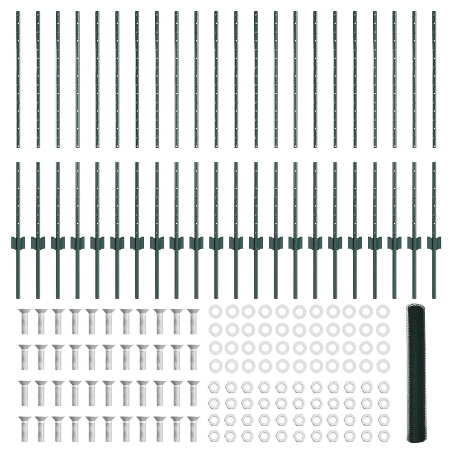 Hekpalen 11 Stuks U-Kanaal Groen 100 Cm Staal,  Hexagonaal Hek Groen 1X50 M Staal