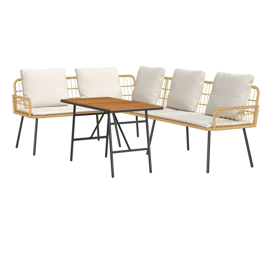 2-Delige Tuinbankset Met Kussens Van Poly Rattan Natuurlijk Bank + tafel