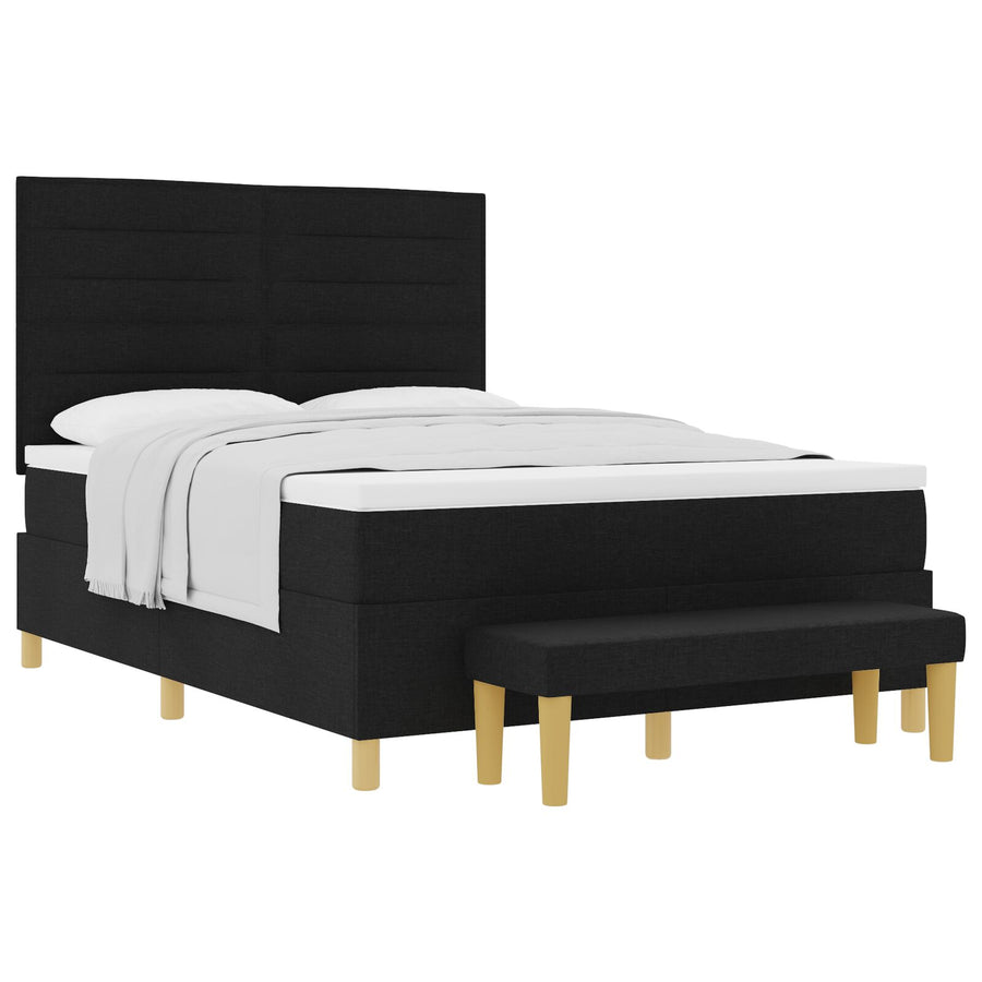 Boxspring Bed Met Matras En Bank Stof Zwart 140 x 200 cm Lijnen ontwerp