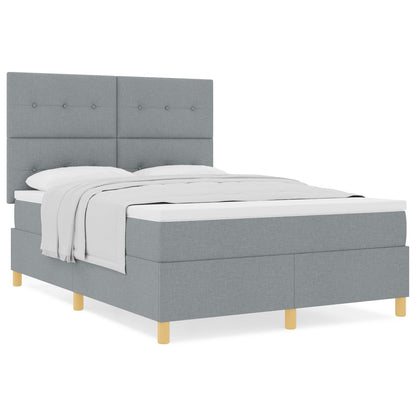 Boxspringbed Met Matras Lichtgrijs 140X190 Cm Stof Blauw