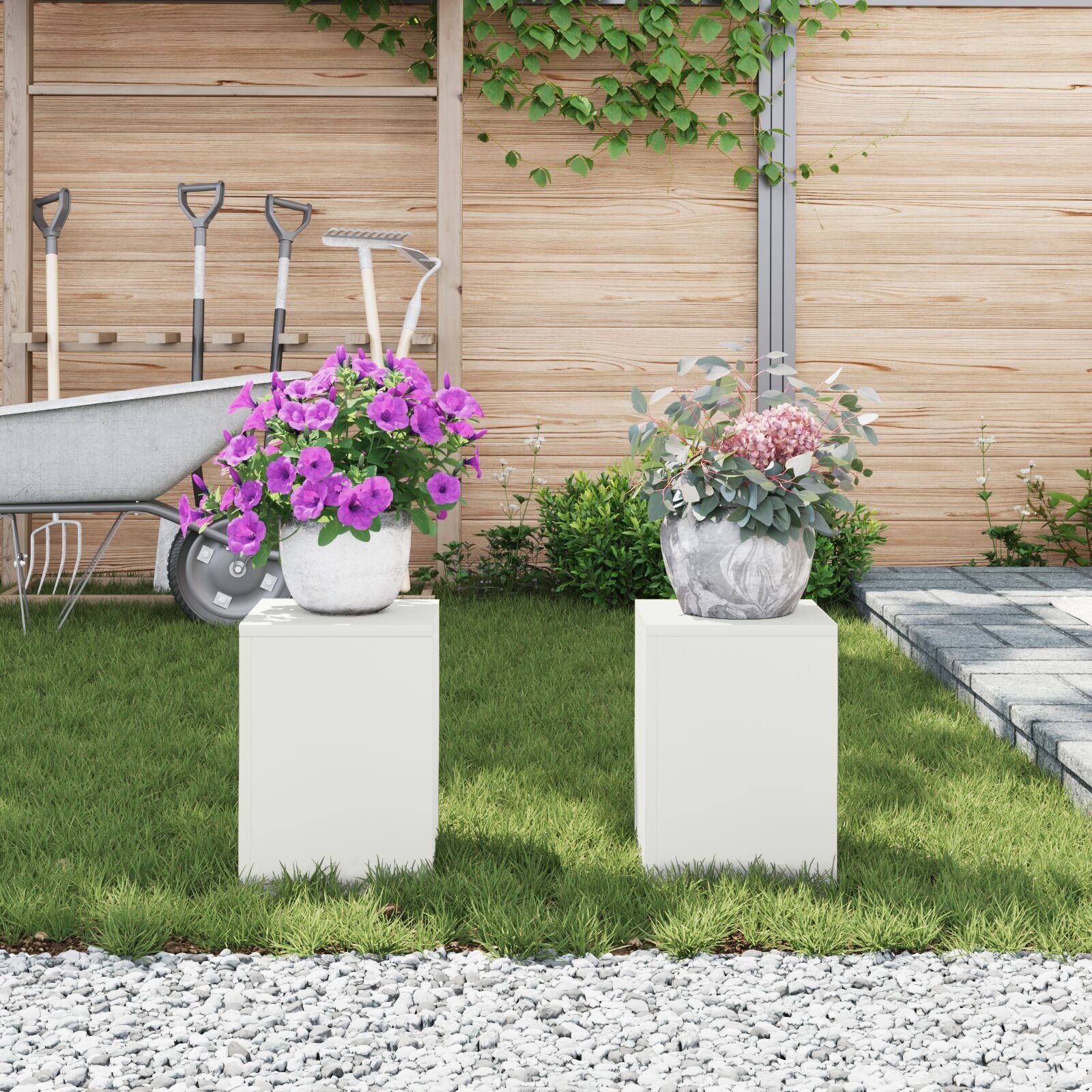 Buiten Plantenstands Pilar 2 Stuks 24X24X35 Cm Staal Wit 2x (35 cm)