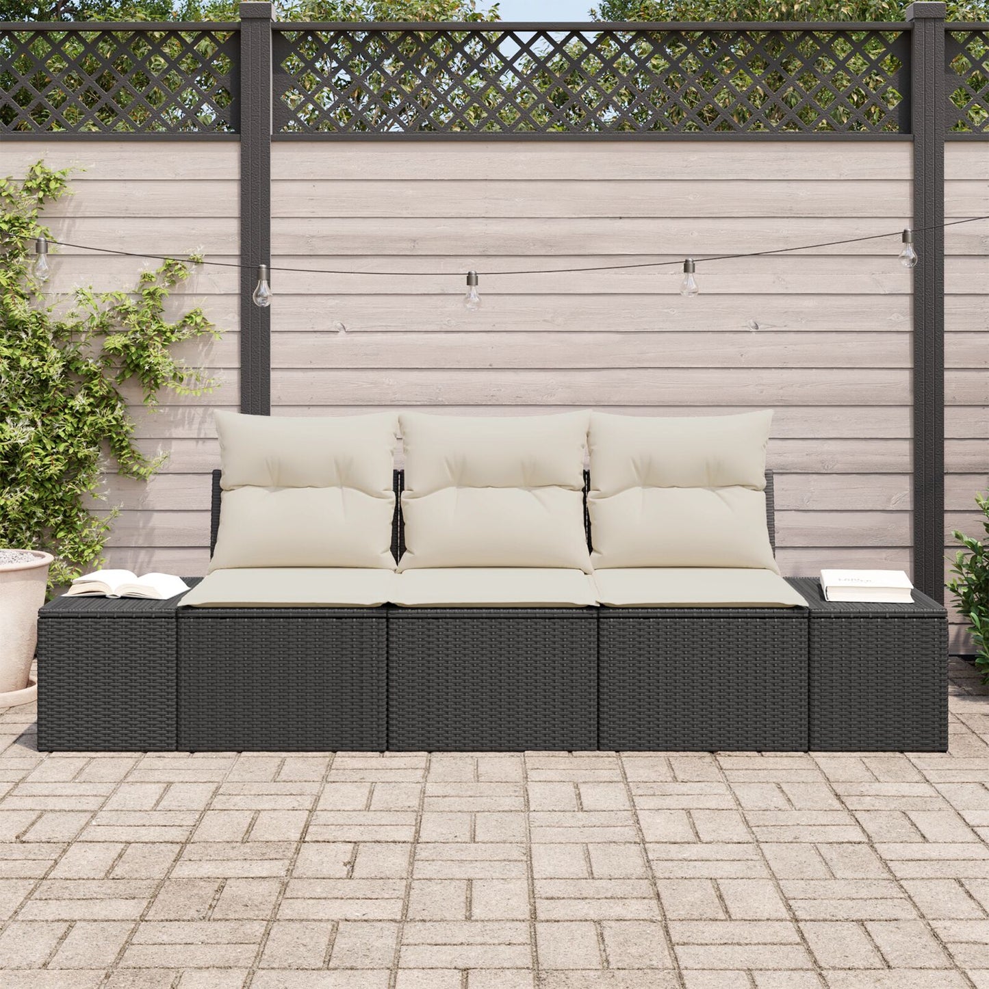 3-Delige Tuin Sofa Set Met Kussens Zwart Poly Rattan