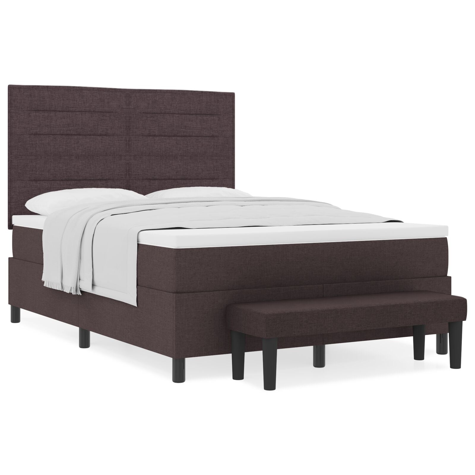 Boxspring Bed Met Matras & Bank Donkerbruin 140X190 Cm Stof Zwart
