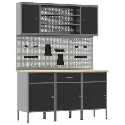 7-Delige Werkbank Set Staal 3x (84 cm) Zwart 4x kast + 4x pegboard