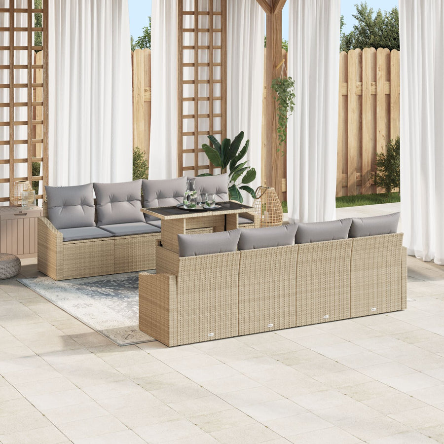 Tuinbankstel 7-Delig Beige Polyethyleen Rattan Buiten Tafel