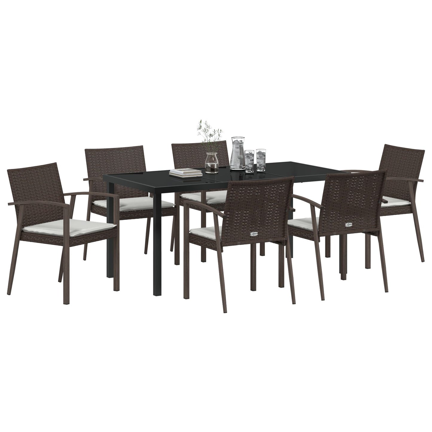 Set Van 4 Bruin Poly Rattan, Staal, Polyester, Schuim Standaard