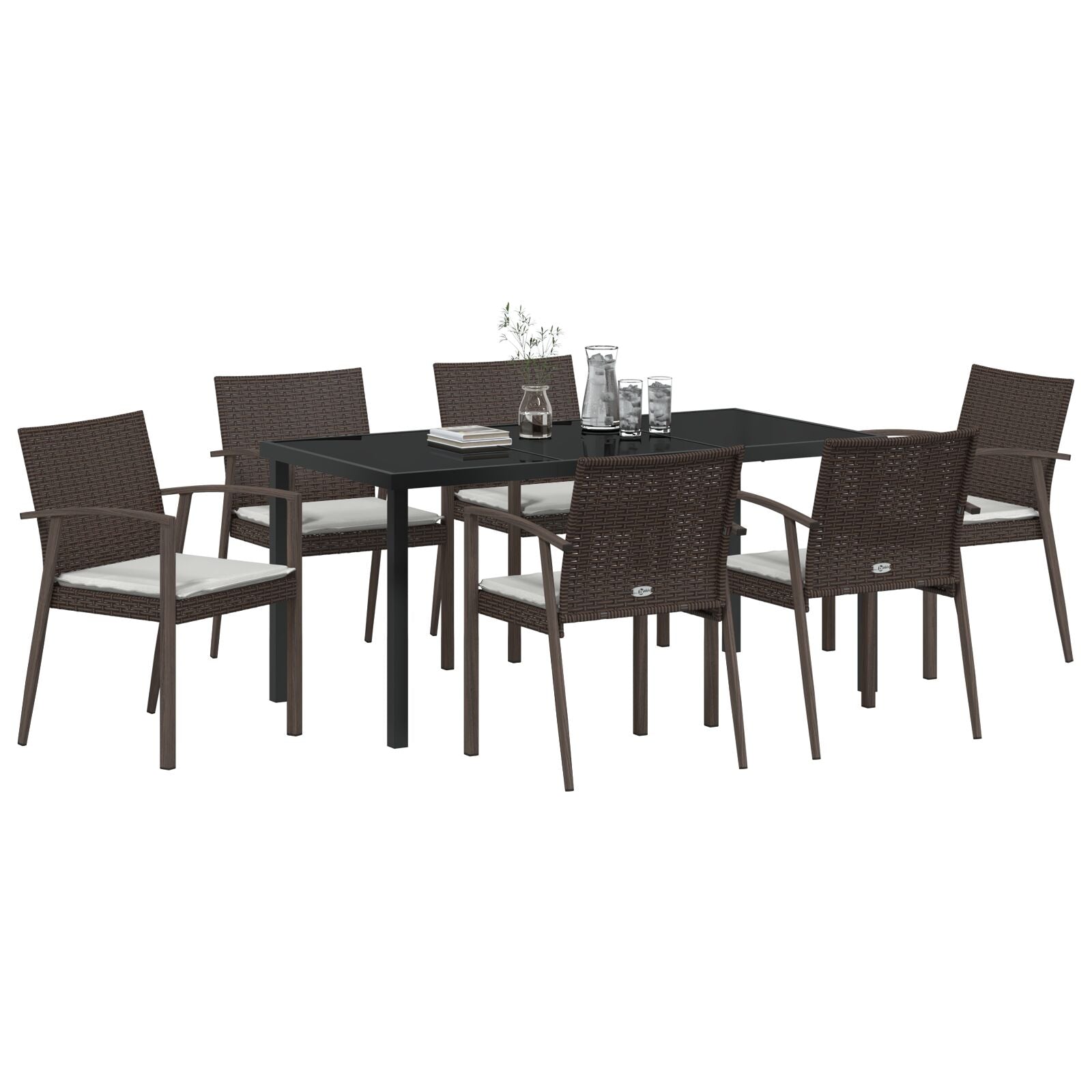 Set Van 4 Bruin Poly Rattan, Staal, Polyester, Schuim Standaard