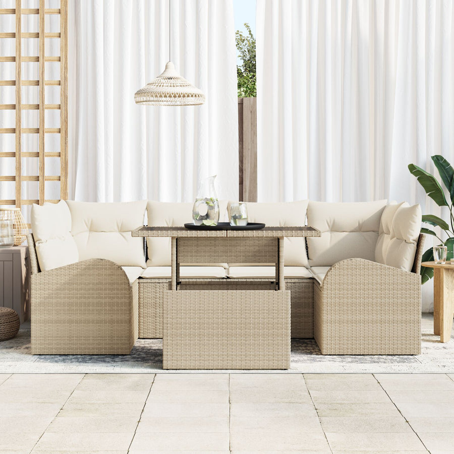 7-Delige Tuin Sofa Set Met Kussens Beige Poly Riet