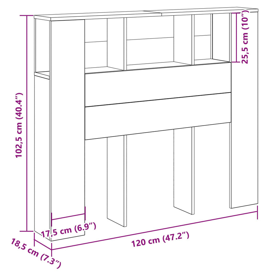 Hoofdbord Kasten Zwart Eiken 120X19X104,5 Cm Bewerkt Hout