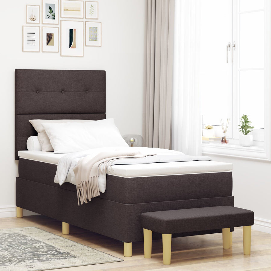 Boxspring Bed Met Matras & Bank Stof Donkerbruin 80 x 200 cm Knop getuft