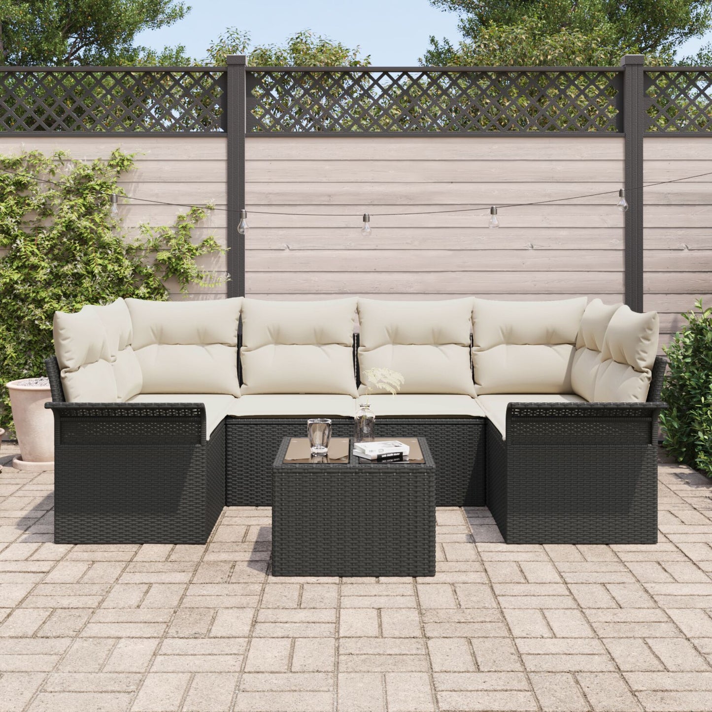 7-Delige Tuinsalonset Met Kussens Zwart Poly Rattan