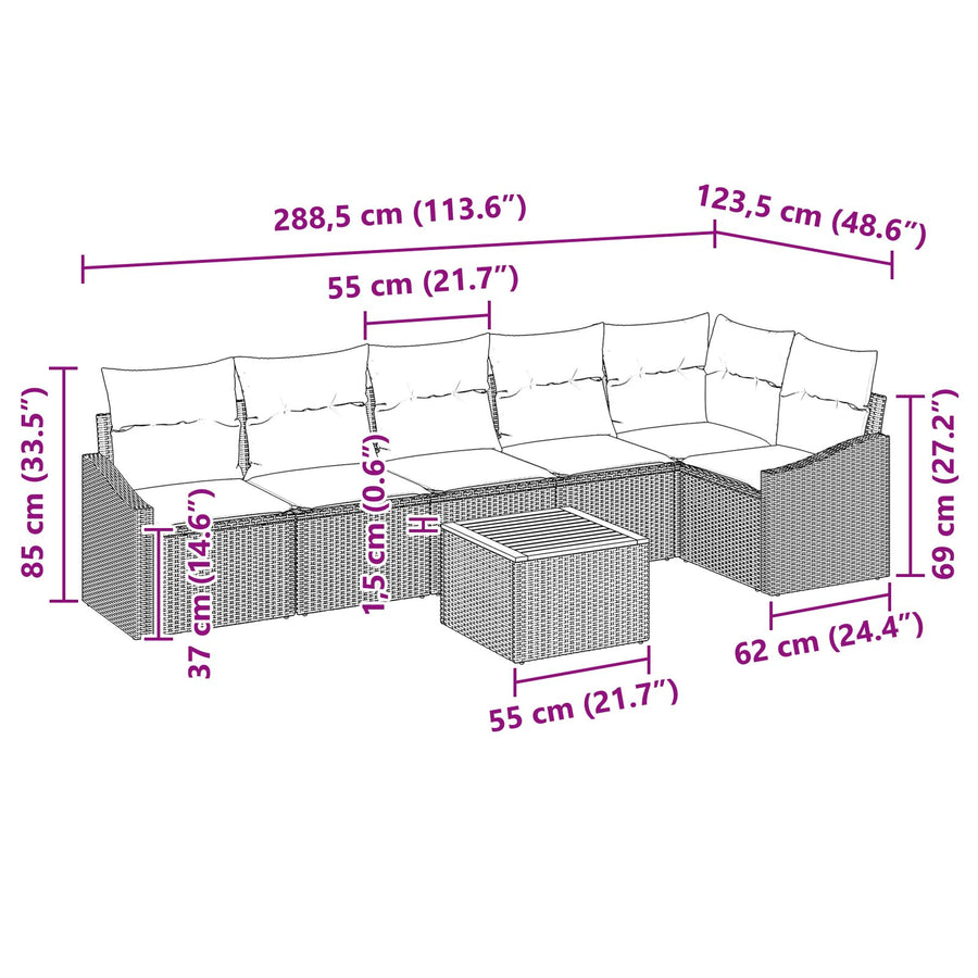 7-Delige Tuin Sofa Set Met Kussens Zwart Poly Rattan Acacia